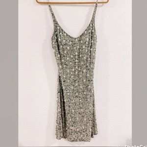 Sue Wong nocturne silver beaded dress